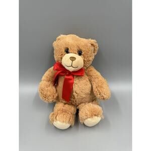 First & Main Brown Teddy Bear‎ W/ Red Ribbon Bow Tie Plush 11” Stuffed Animal